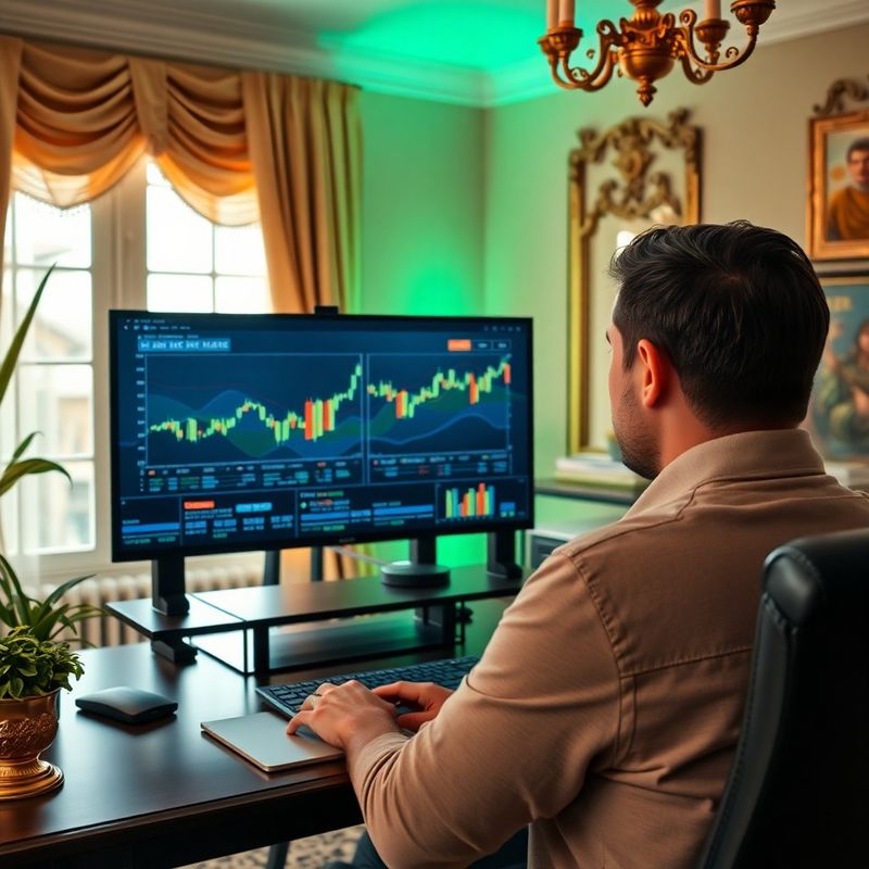 Účastník sleduje živý finančný webinár na širokouhlom monitore